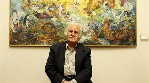 نگاهی به چیدمان منزل استاد فرشچیان در ایران و آمریکا مزین به آثار هنری ایشان/ کاغذ دیواری های نفیس، تابلو قلم زنی، کنده کاری