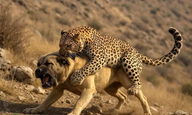 ببینید / جنگ تن به تن سگ و پلنگ از نماهای متفاوت